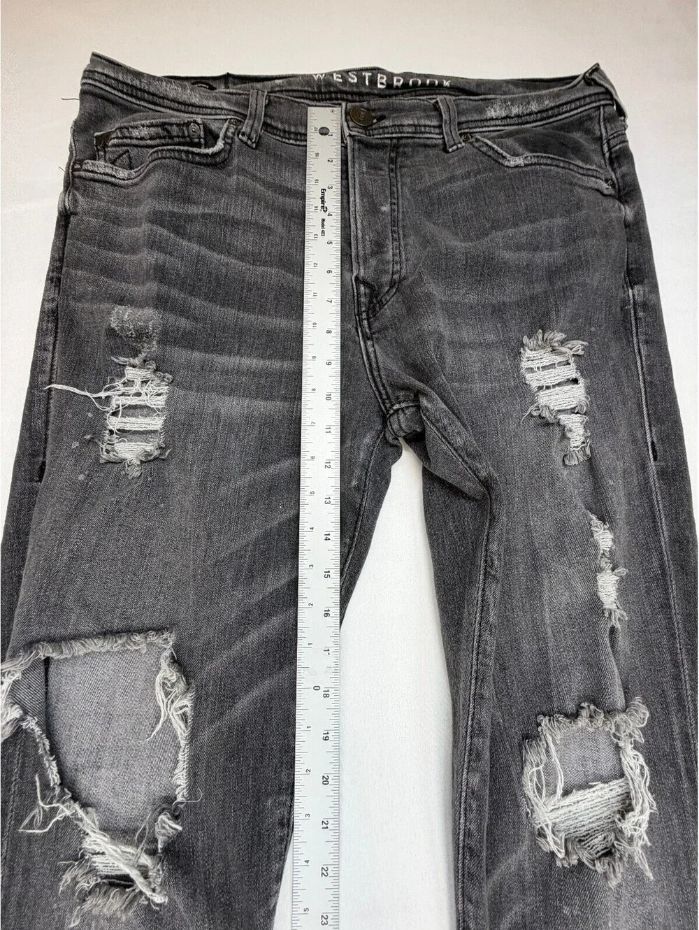True Religion Men's Relaxed Skinny Jeans Heavy Distressed Cut-out Size 36 Black